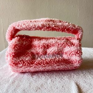 Pink Sherpa Handbag with Top Handle